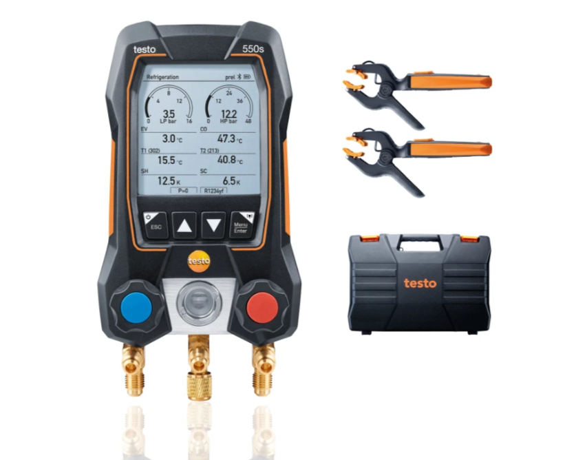 TESTO Smart Digital Manifold with Wireless Clamp Temperature Probes | 550s Smart Kit