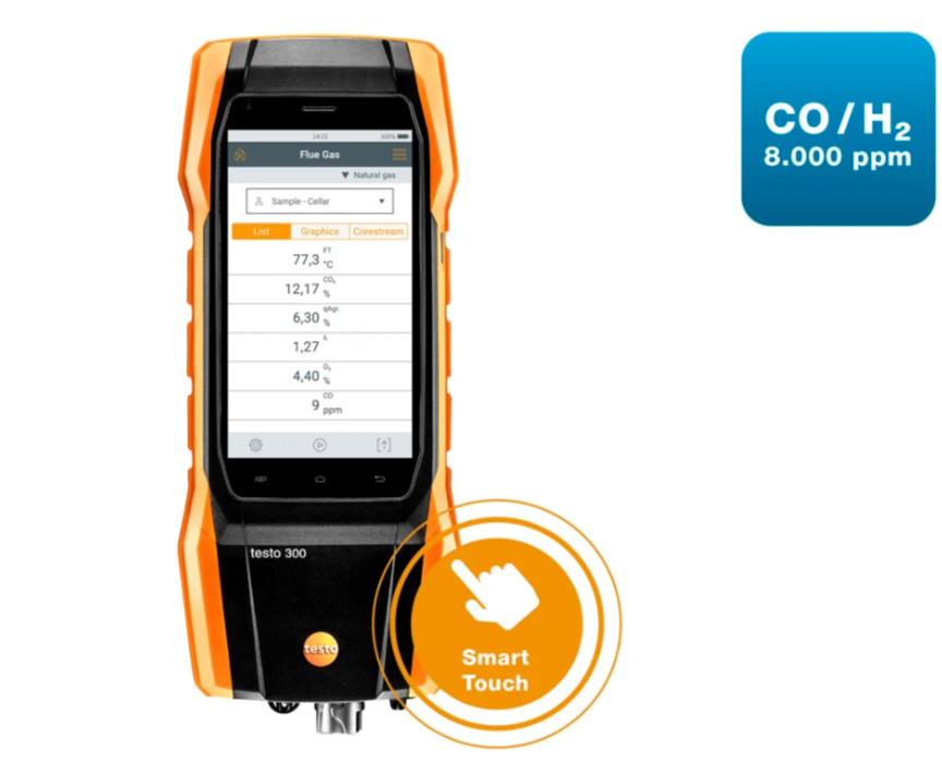 TESTO Flue Gas Analyzer (O2, CO H2-compensated up to 8,000 ppm) | TESTO 300