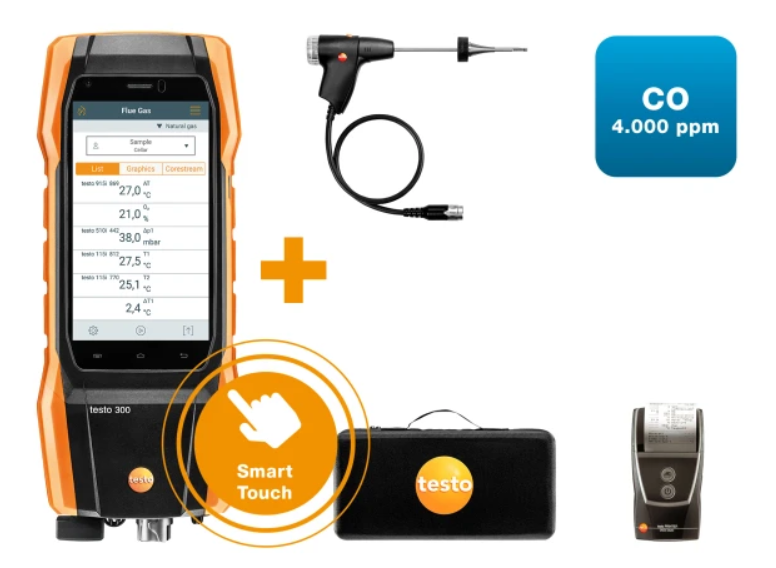TESTO NEXT LEVEL kit 2 with printer-Flue gas analyzer (O2, CO up to 4,000 ppm) | TESTO 300