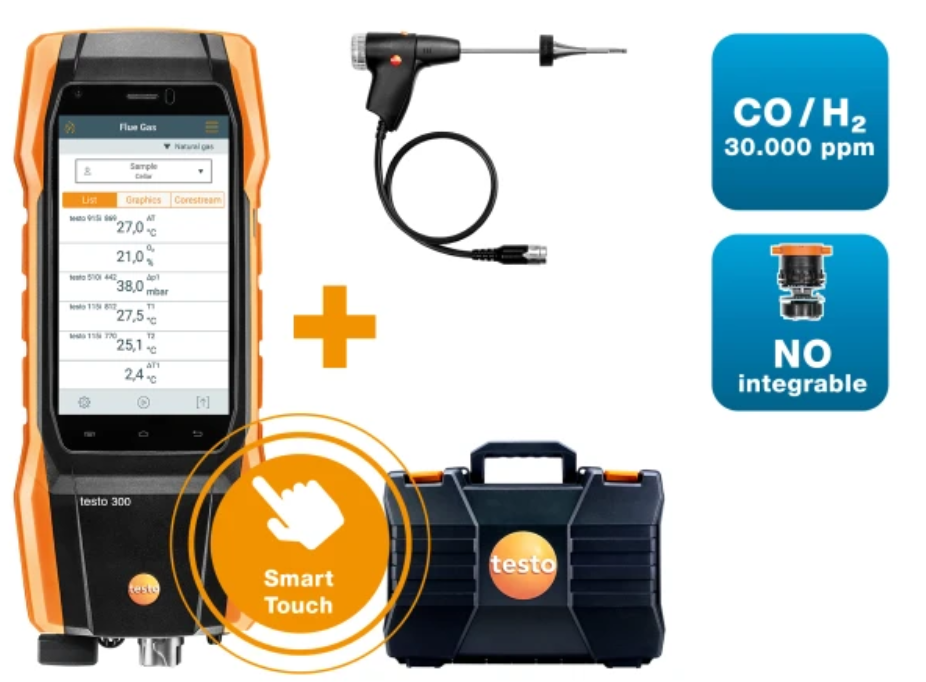TESTO NEXT LEVEL Longlife kit 2 - Flue gas analyzer (O2, CO H2-compensated up to 30,000 ppm, NO - can be retrofitted) | TESTO 300