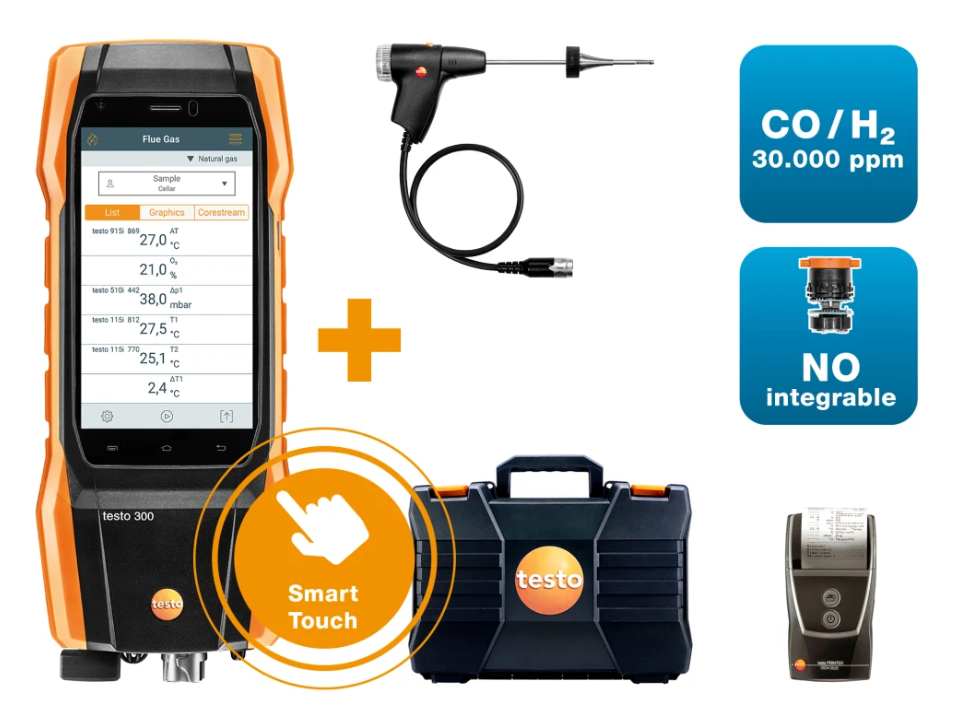 TESTO 300 NEXT LEVEL Longlife Kit 2 With Printer - Flue Gas Analyzer (O2, CO H2-compensated up to 30,000 ppm, NO - can be retrofitted) | TESTO 300