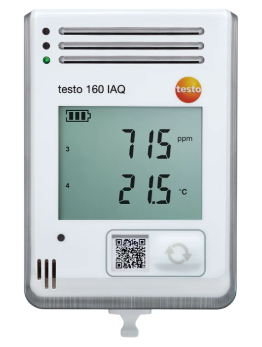 TESTO WiFi data logger with display and integrated sensors for temperature, humidity, CO2 and atmospheric pressure | 160 IAQ